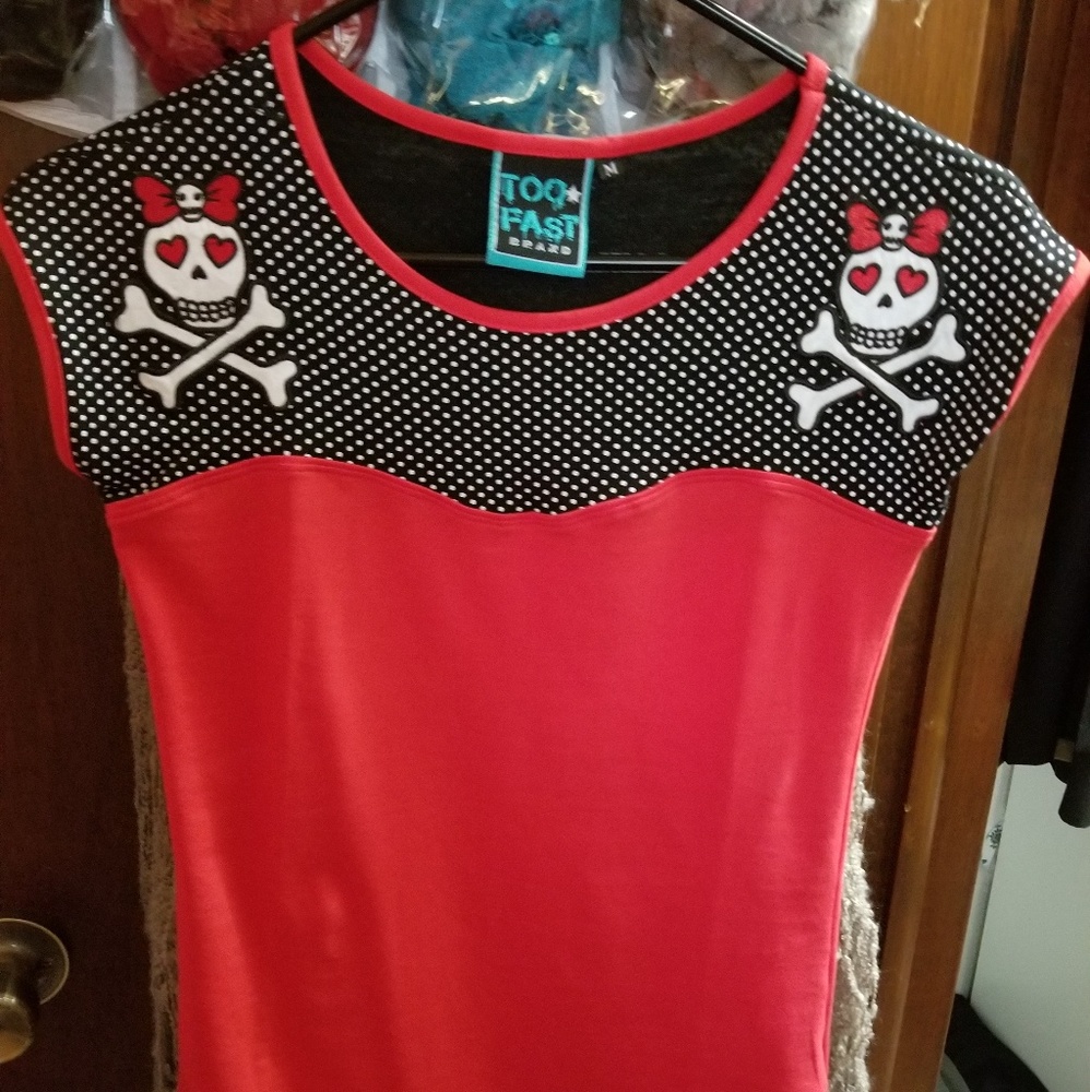 Brand new too fast skull rockabilly retro pinup